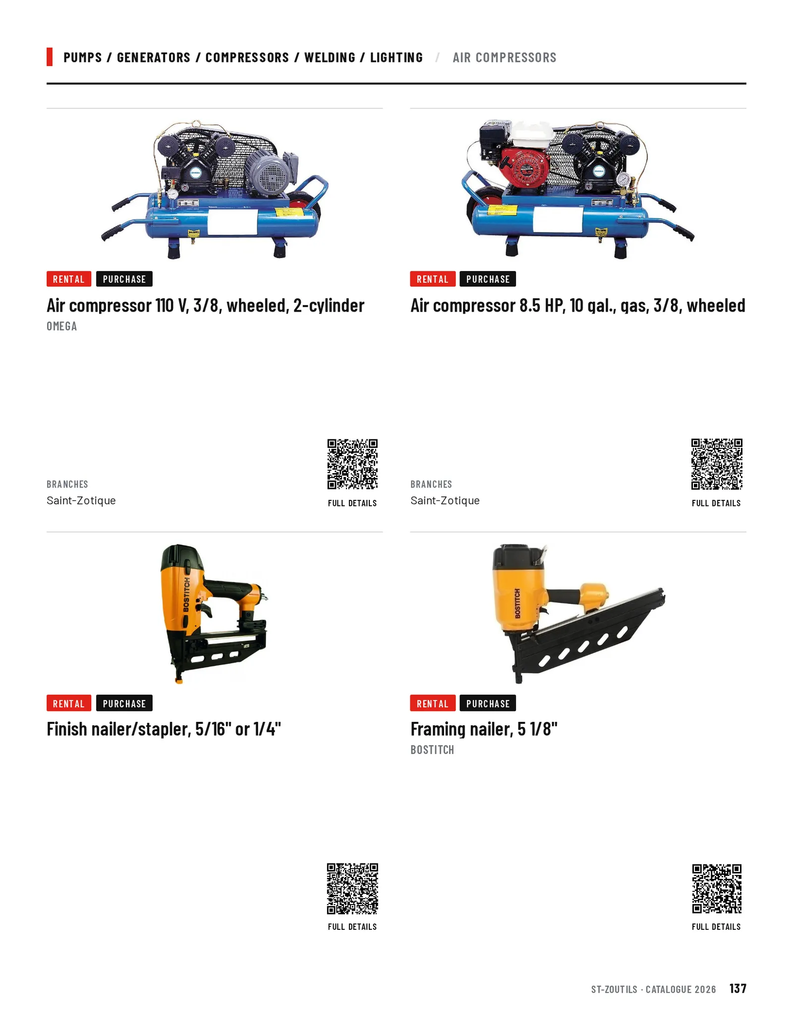 Pumps / Generators / Compressors / Welding / Lighting: 4 tools