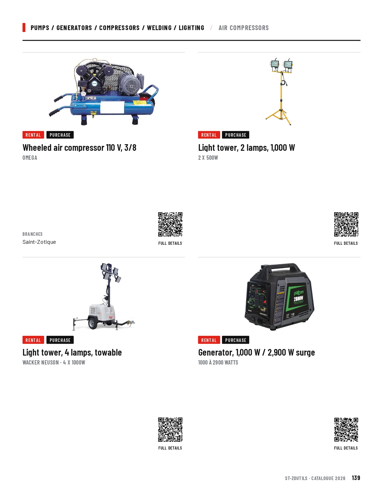 Pumps / Generators / Compressors / Welding / Lighting: 4 tools