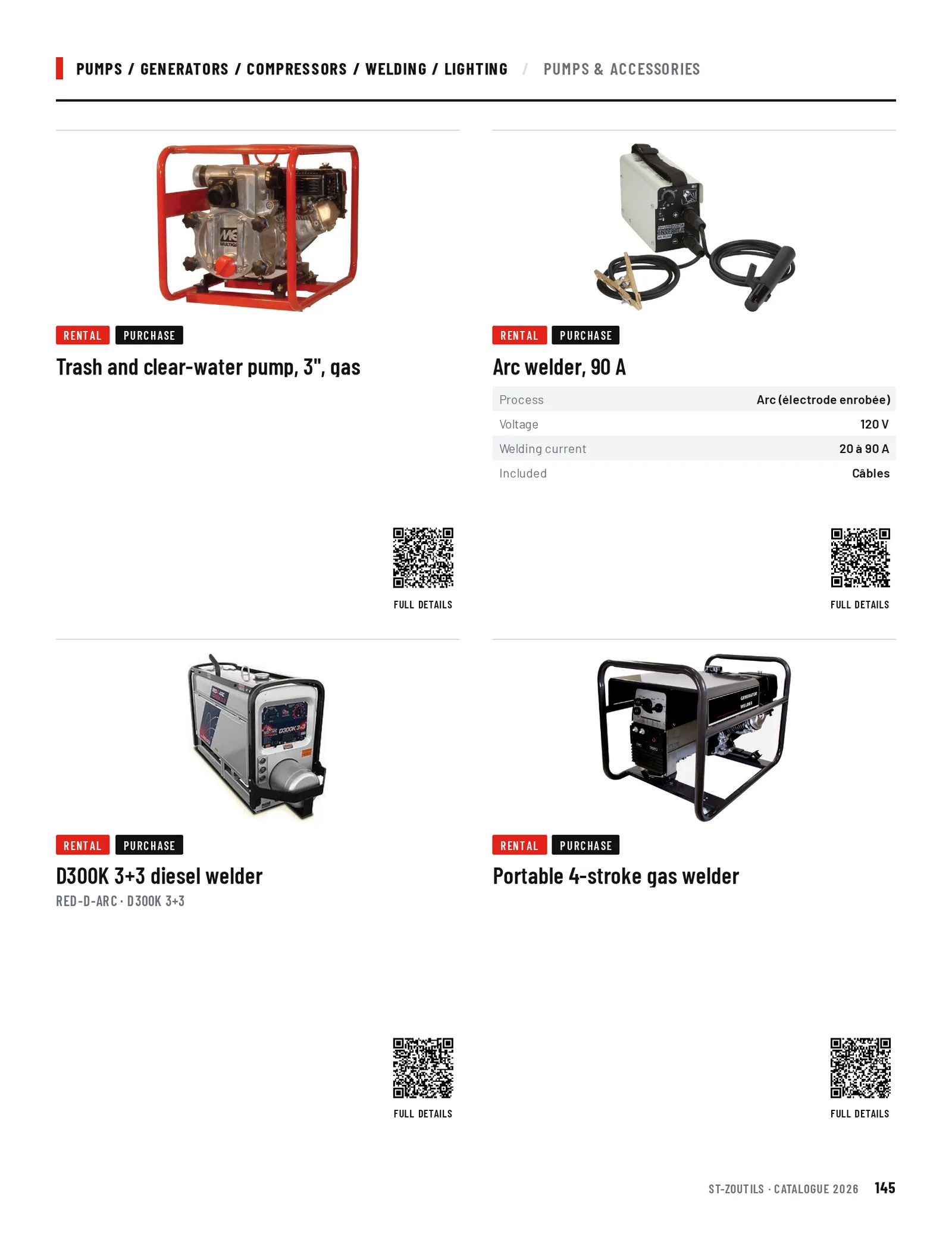 Pumps / Generators / Compressors / Welding / Lighting: 4 tools