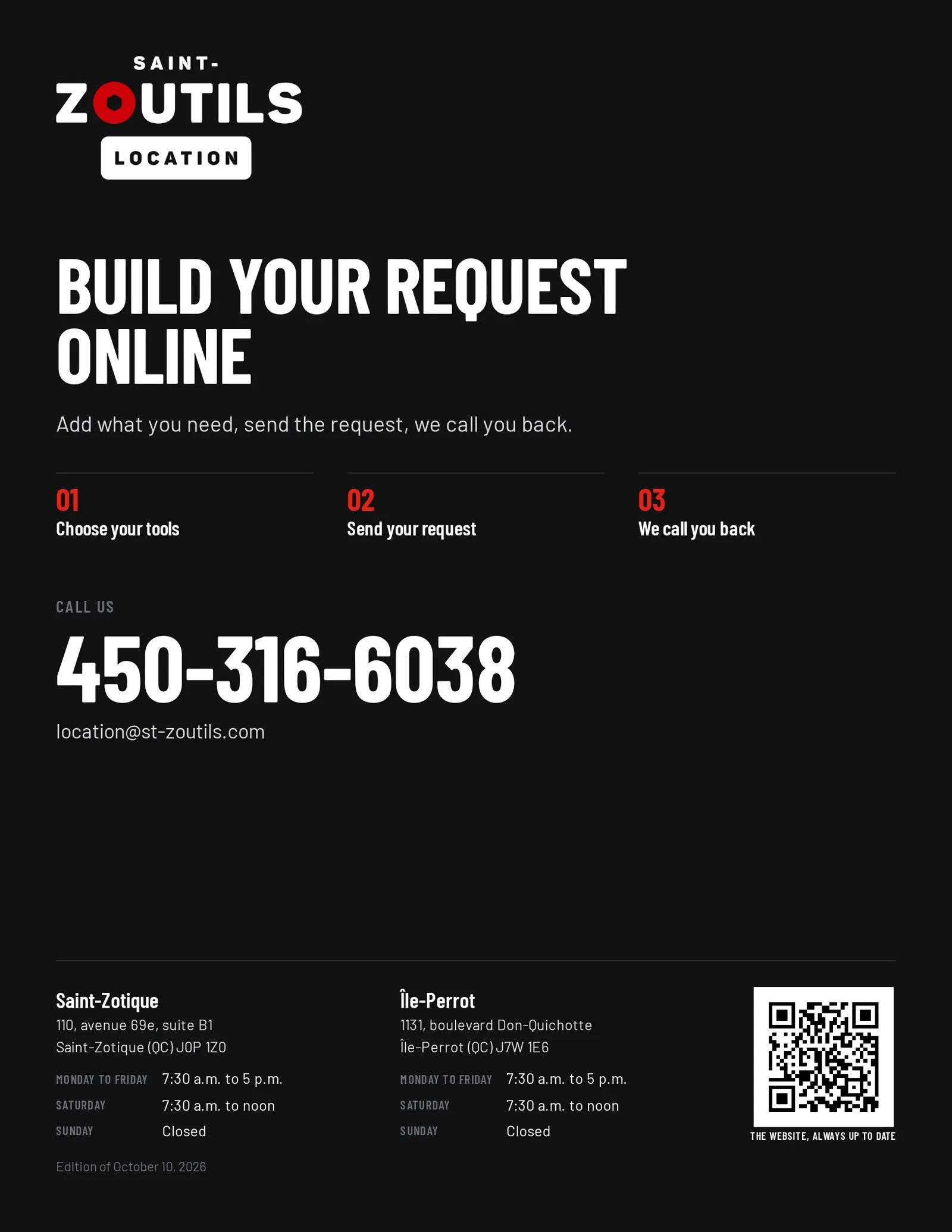 Back cover: phone, branches and opening hours