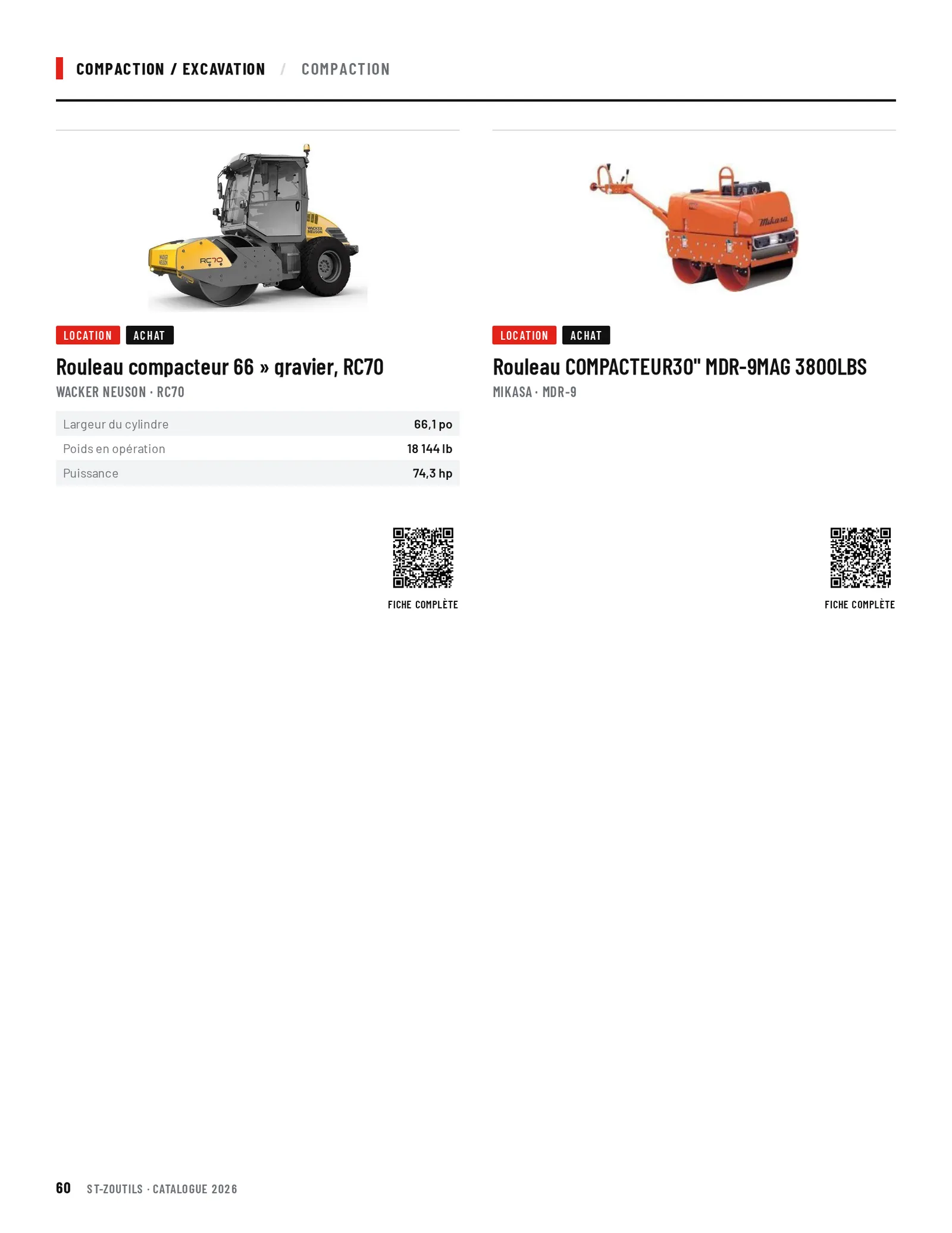 Compaction / Excavation : 2 outils