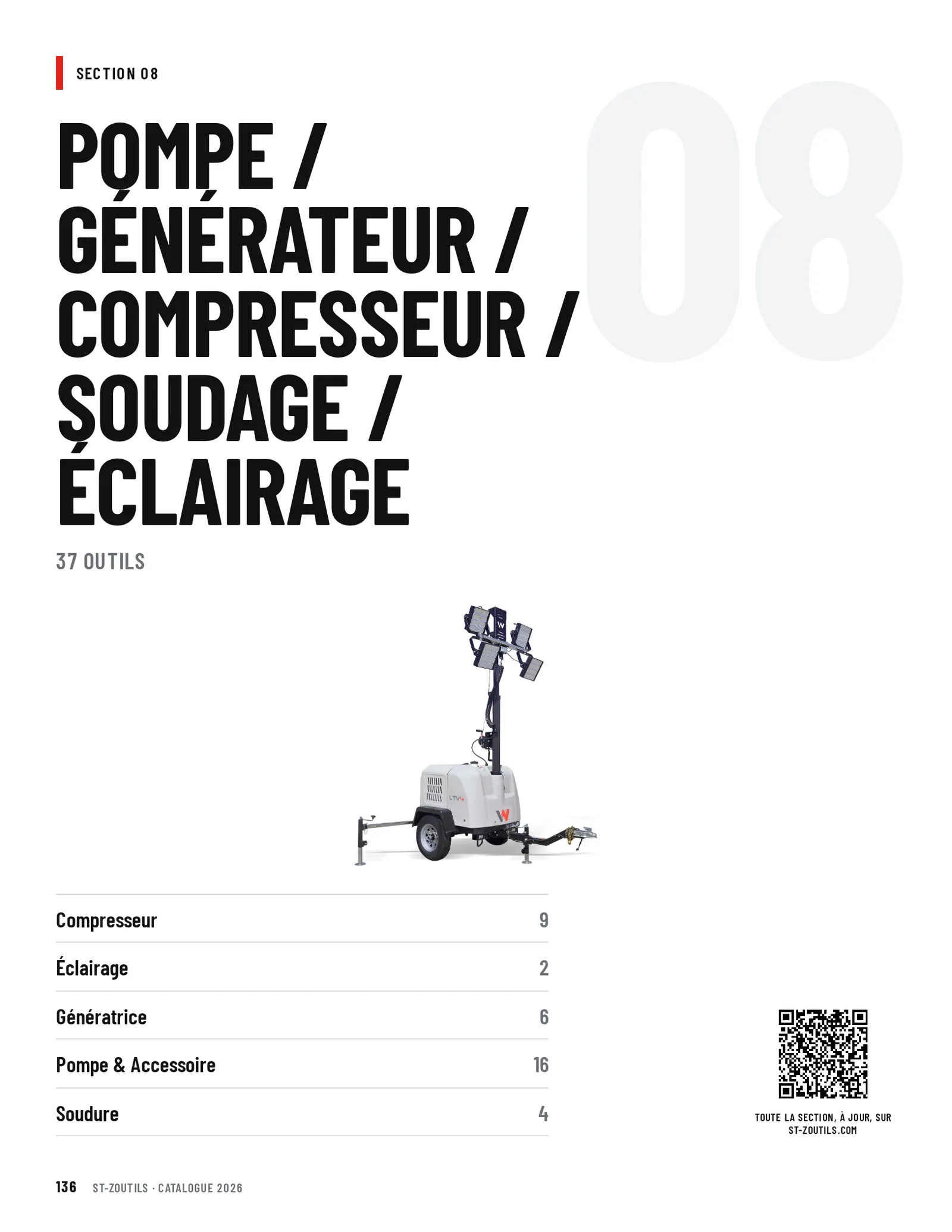 Ouverture de la section Pompe / Générateur / Compresseur / Soudage / Éclairage