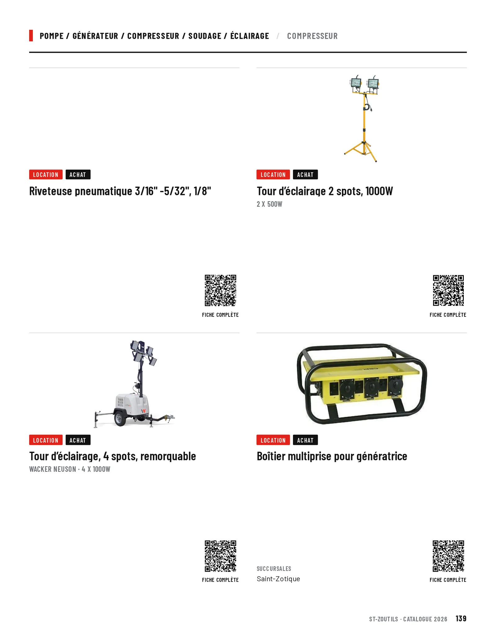 Pompe / Générateur / Compresseur / Soudage / Éclairage : 4 outils