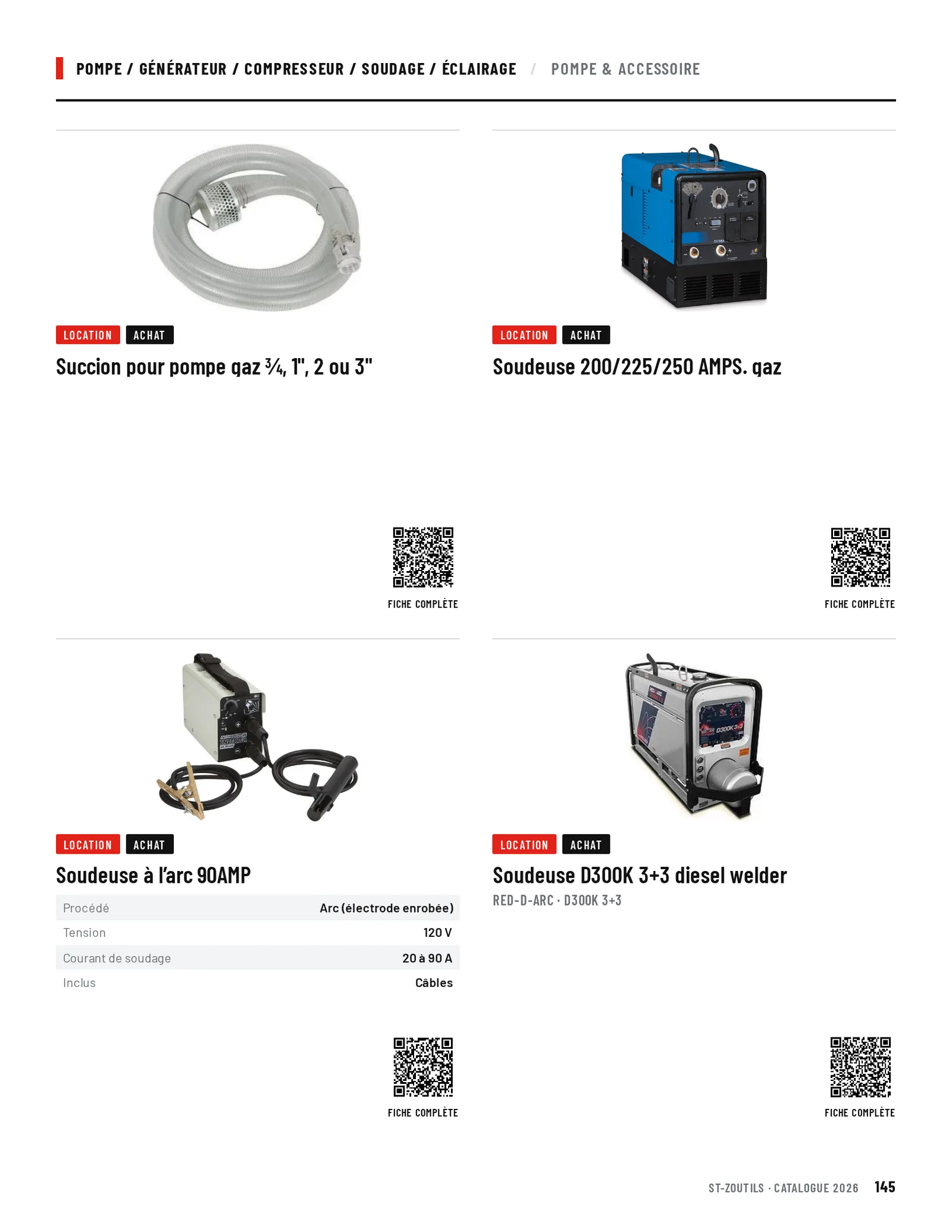 Pompe / Générateur / Compresseur / Soudage / Éclairage : 4 outils