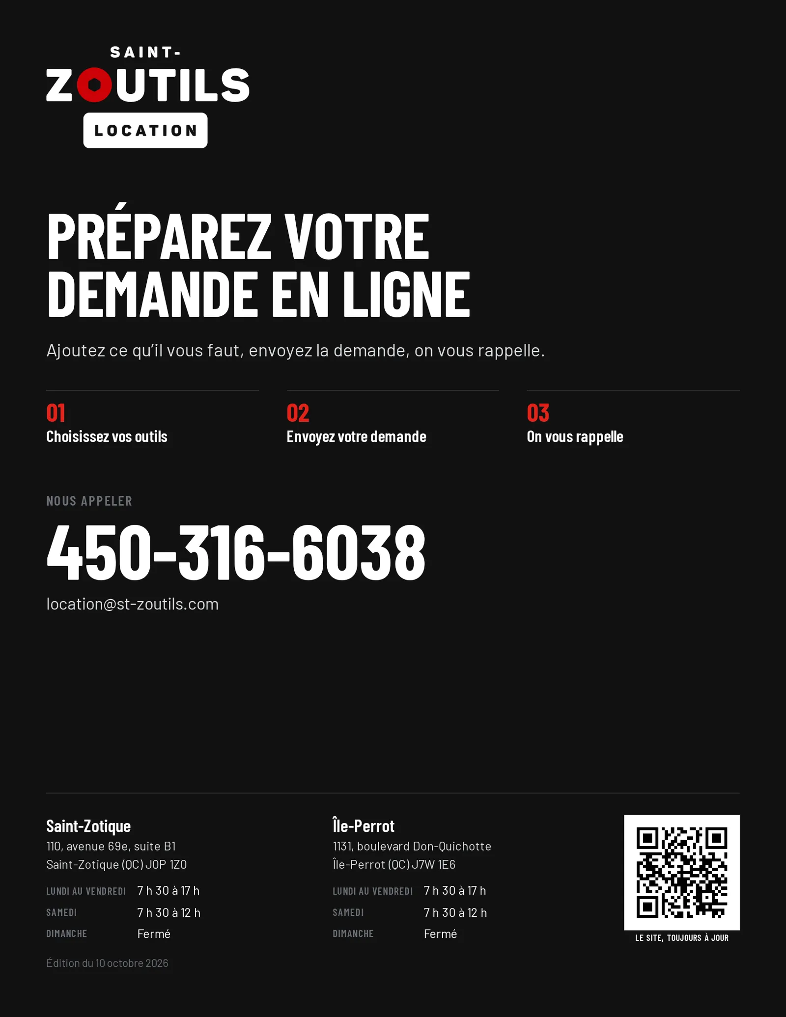 Quatrième de couverture : téléphone, succursales et heures d’ouverture
